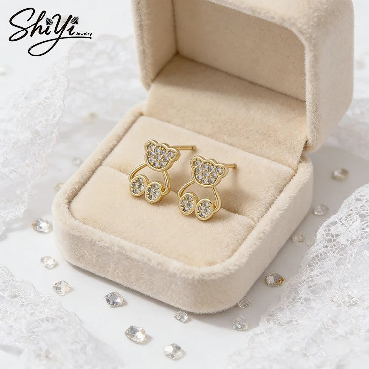 Crystal Bear Drop Earrings