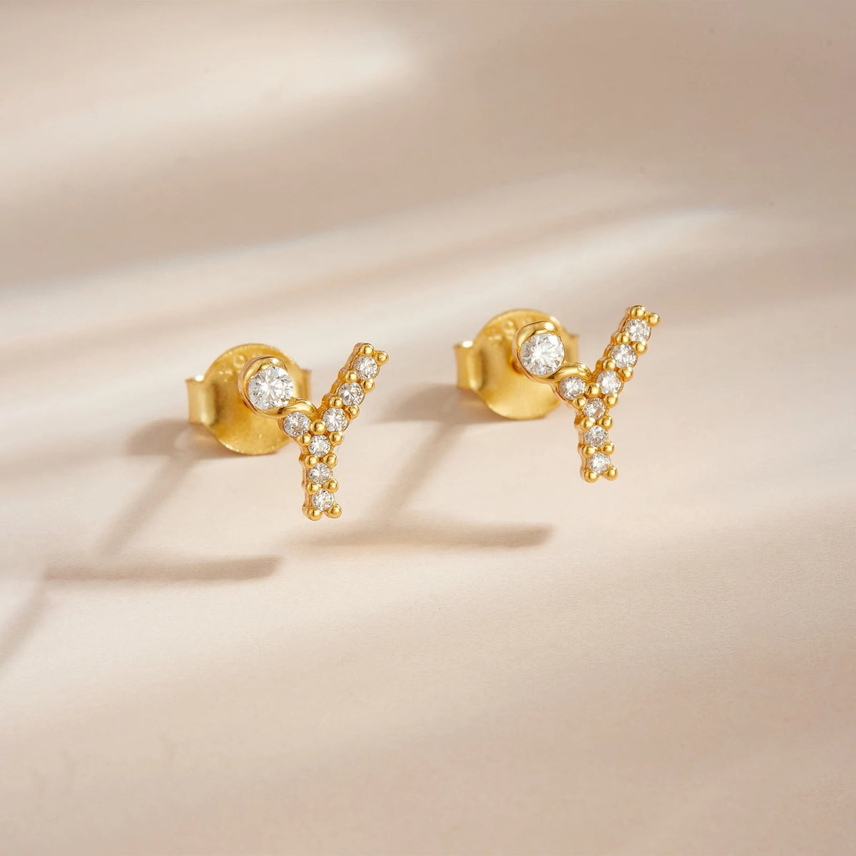 Rose Gold Crystal Initial Letter Stud Earrings