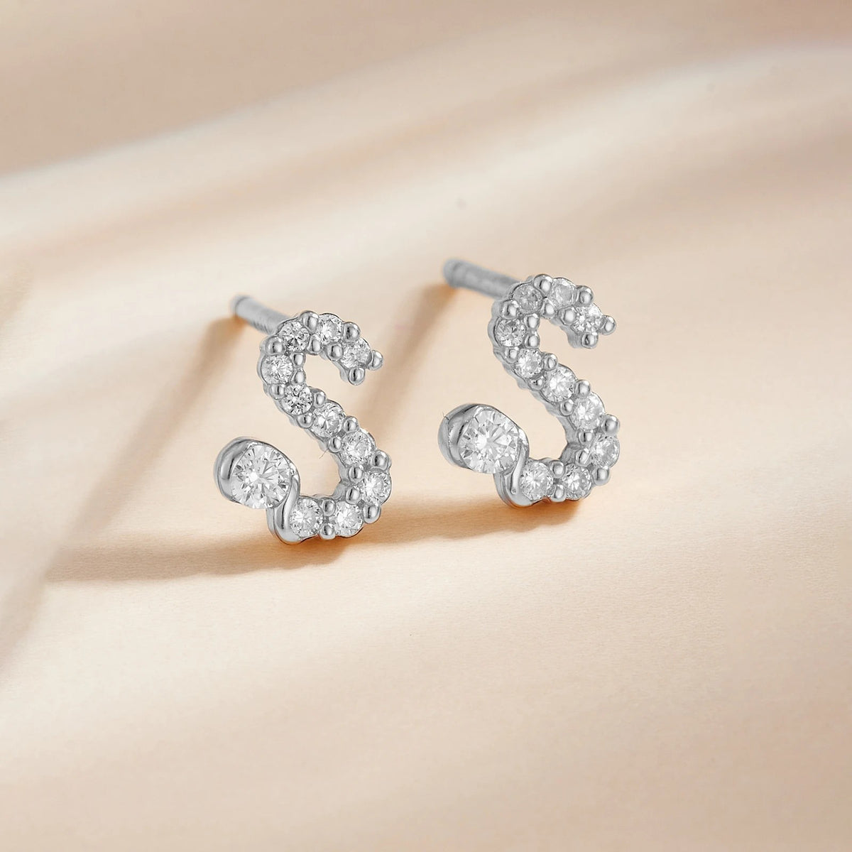 Rose Gold Crystal Initial Letter Stud Earrings