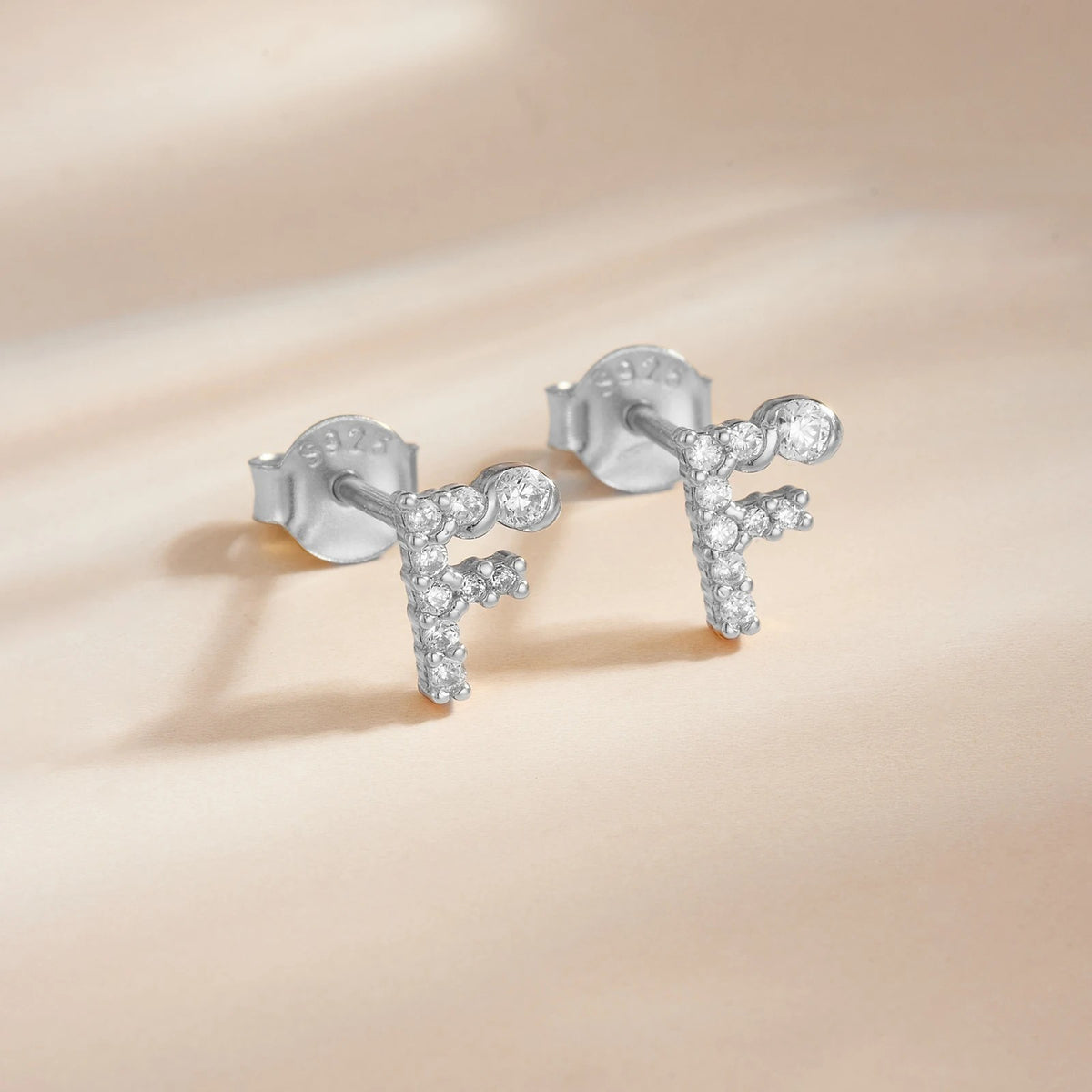 Rose Gold Crystal Initial Letter Stud Earrings
