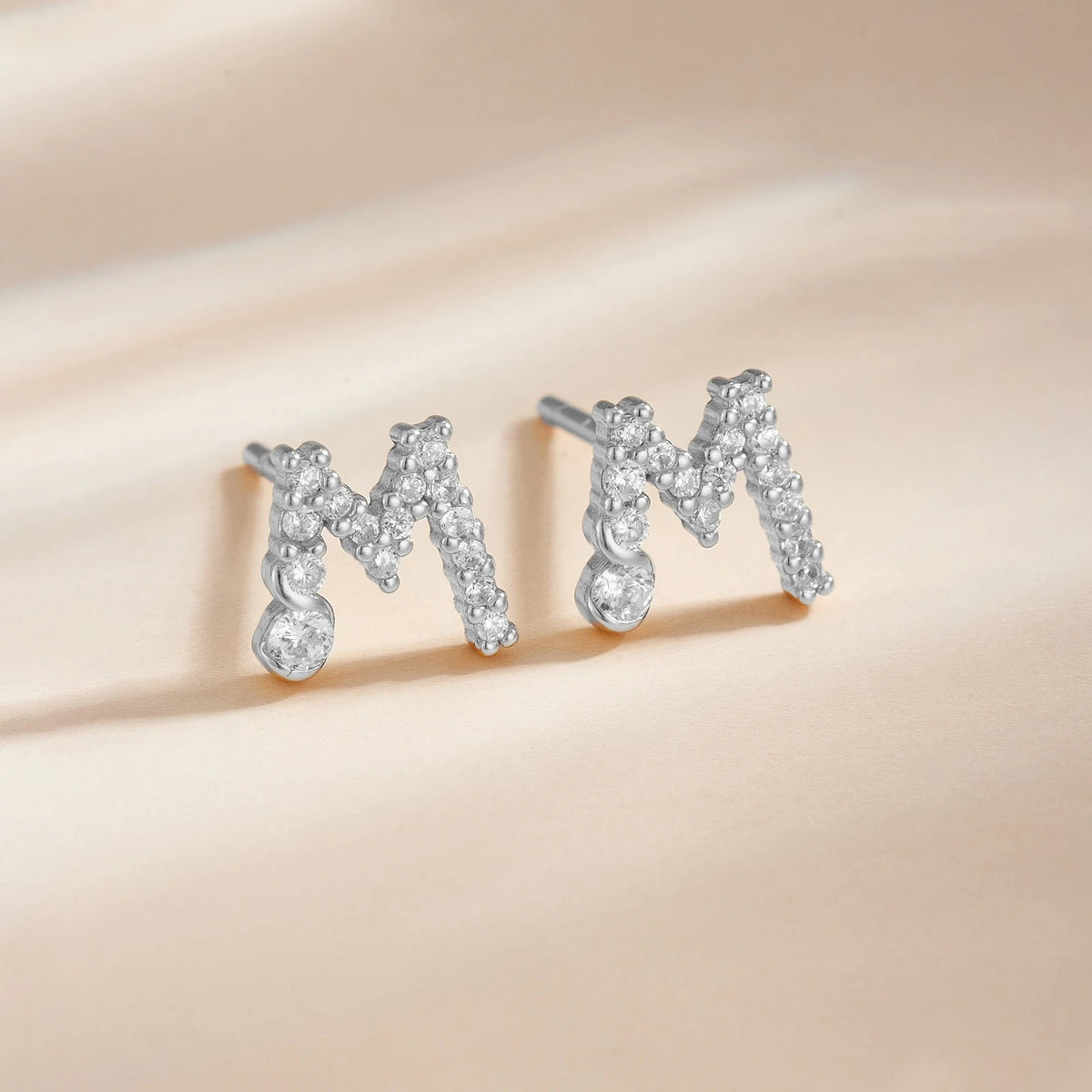 Rose Gold Crystal Initial Letter Stud Earrings