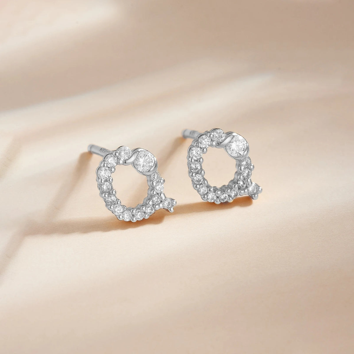 Rose Gold Crystal Initial Letter Stud Earrings