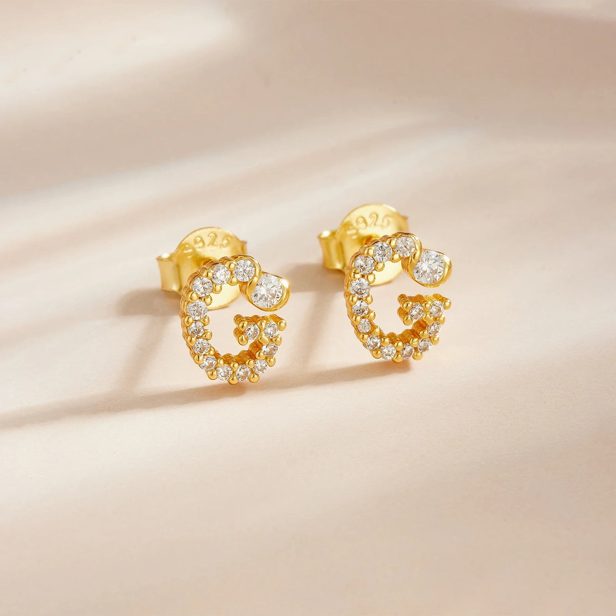 Rose Gold Crystal Initial Letter Stud Earrings