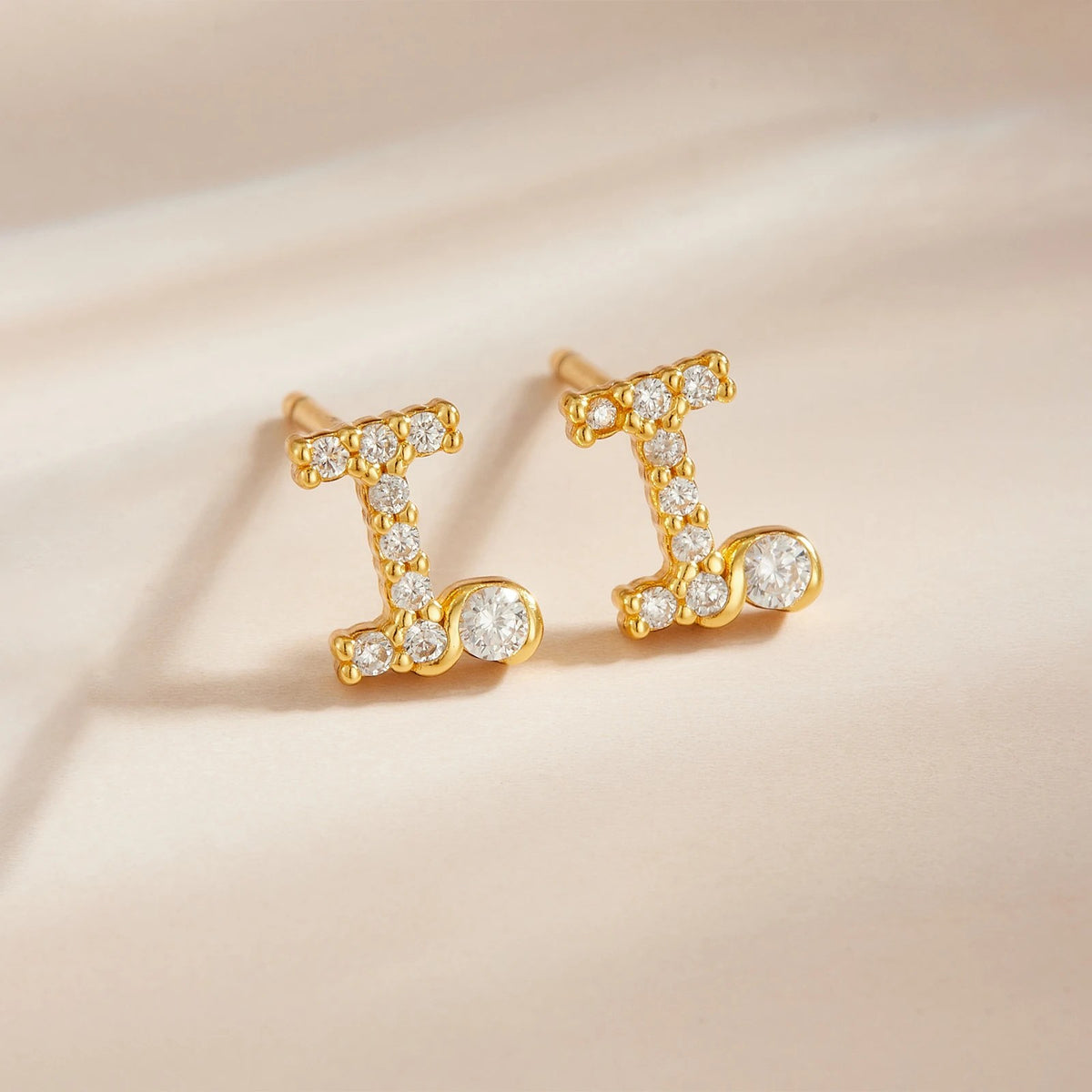 Rose Gold Crystal Initial Letter Stud Earrings