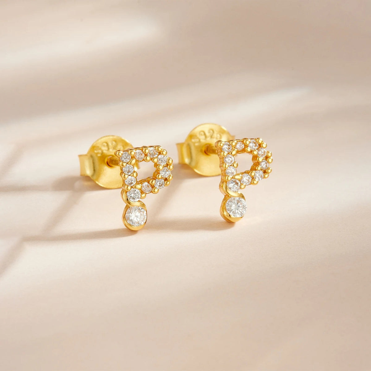Rose Gold Crystal Initial Letter Stud Earrings