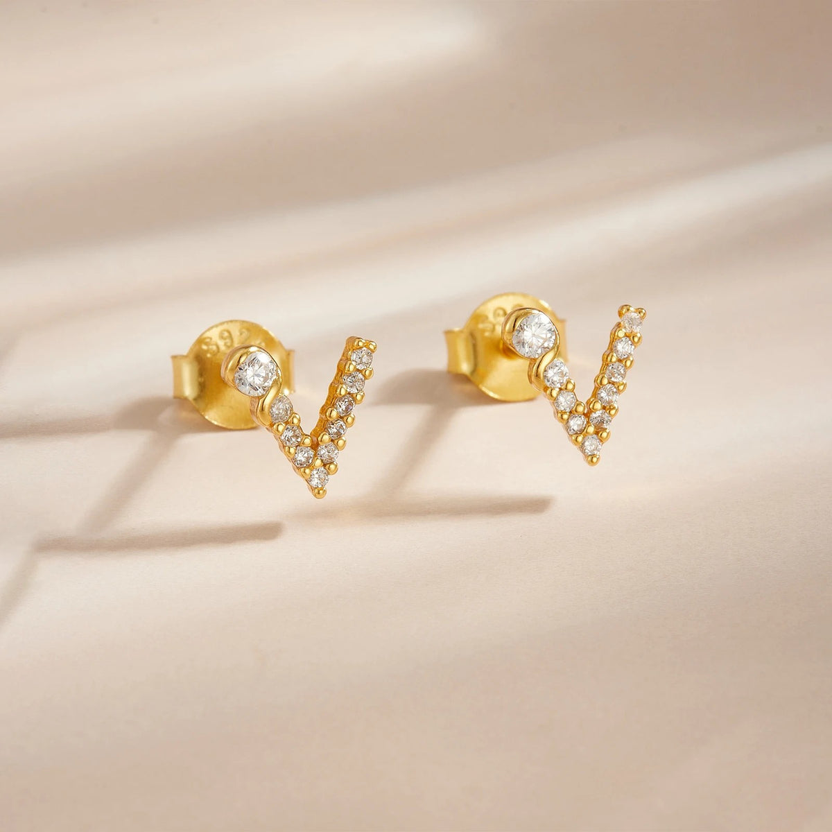 Rose Gold Crystal Initial Letter Stud Earrings