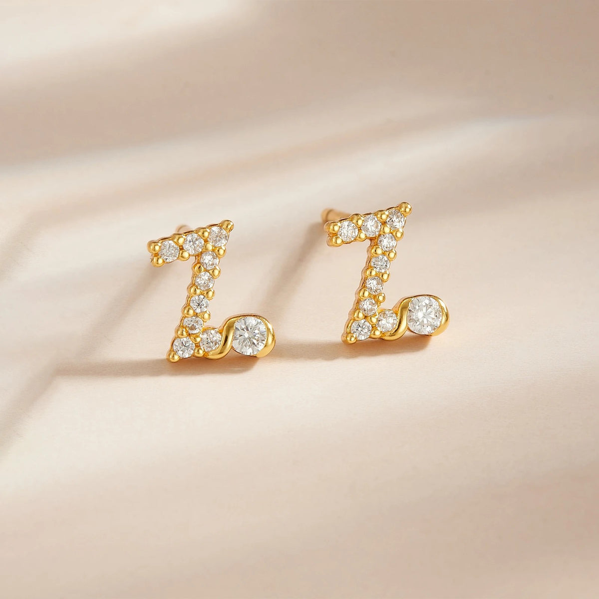 Rose Gold Crystal Initial Letter Stud Earrings