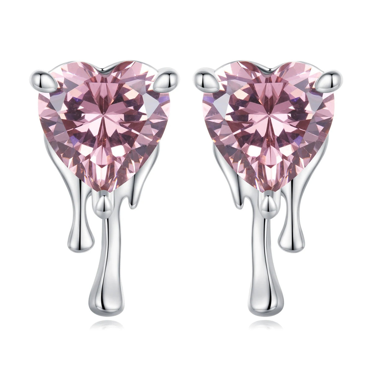 Pink Crystal Melting Heart Stud Earrings