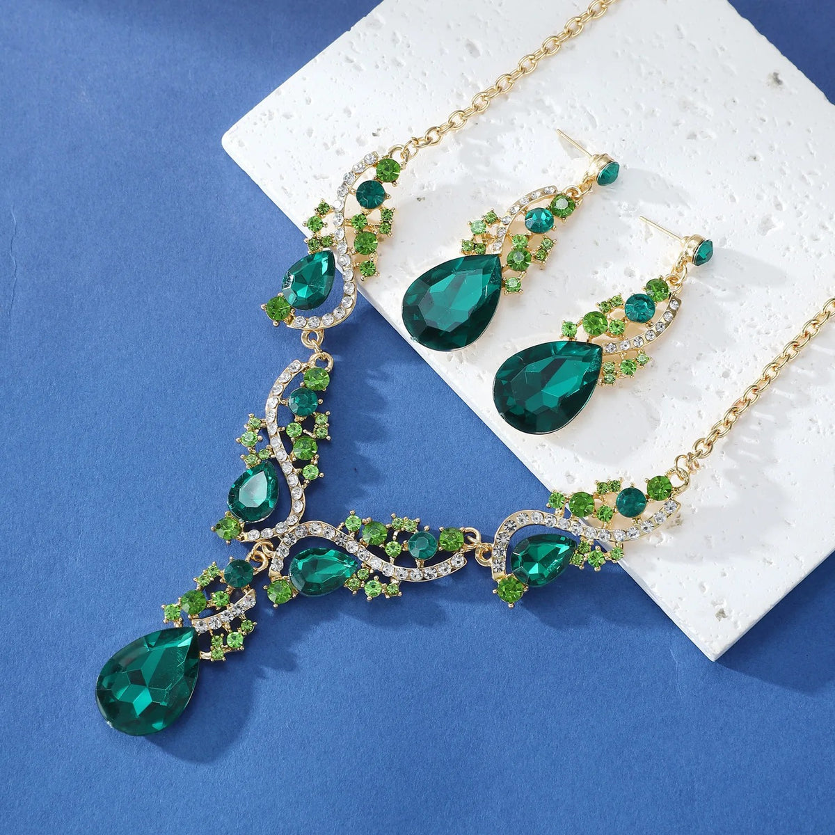Green Crystal Vine Necklace & Earring Set