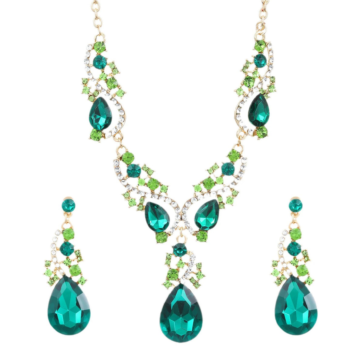 Green Crystal Vine Necklace & Earring Set
