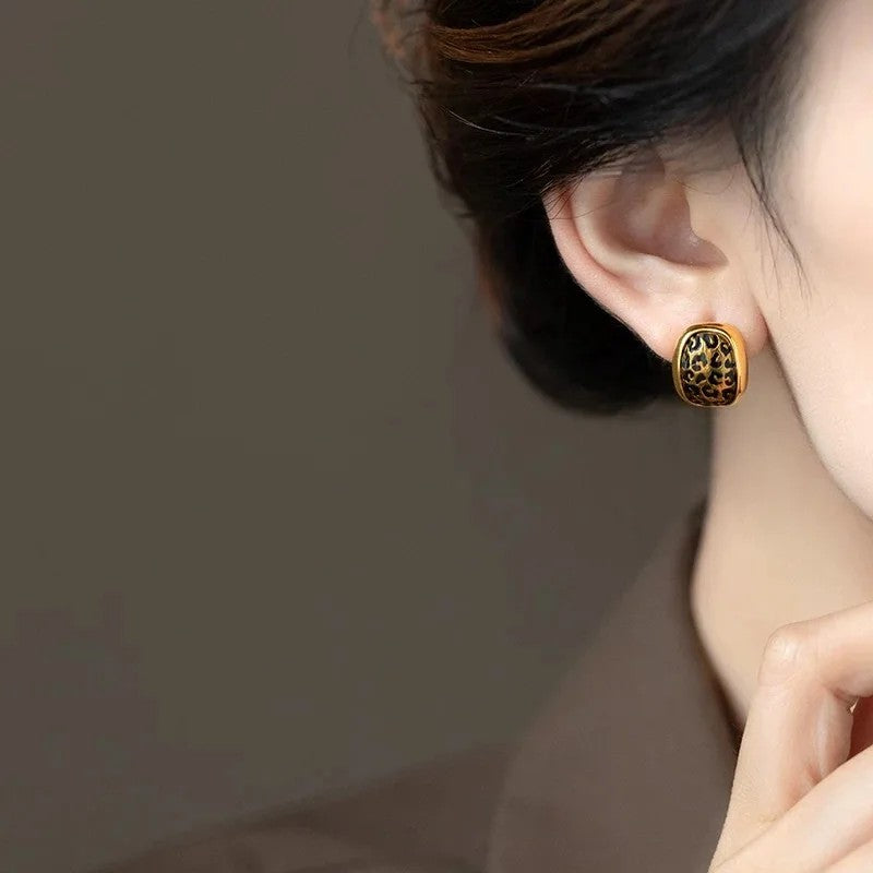 Leopard Geometric Stud Earrings