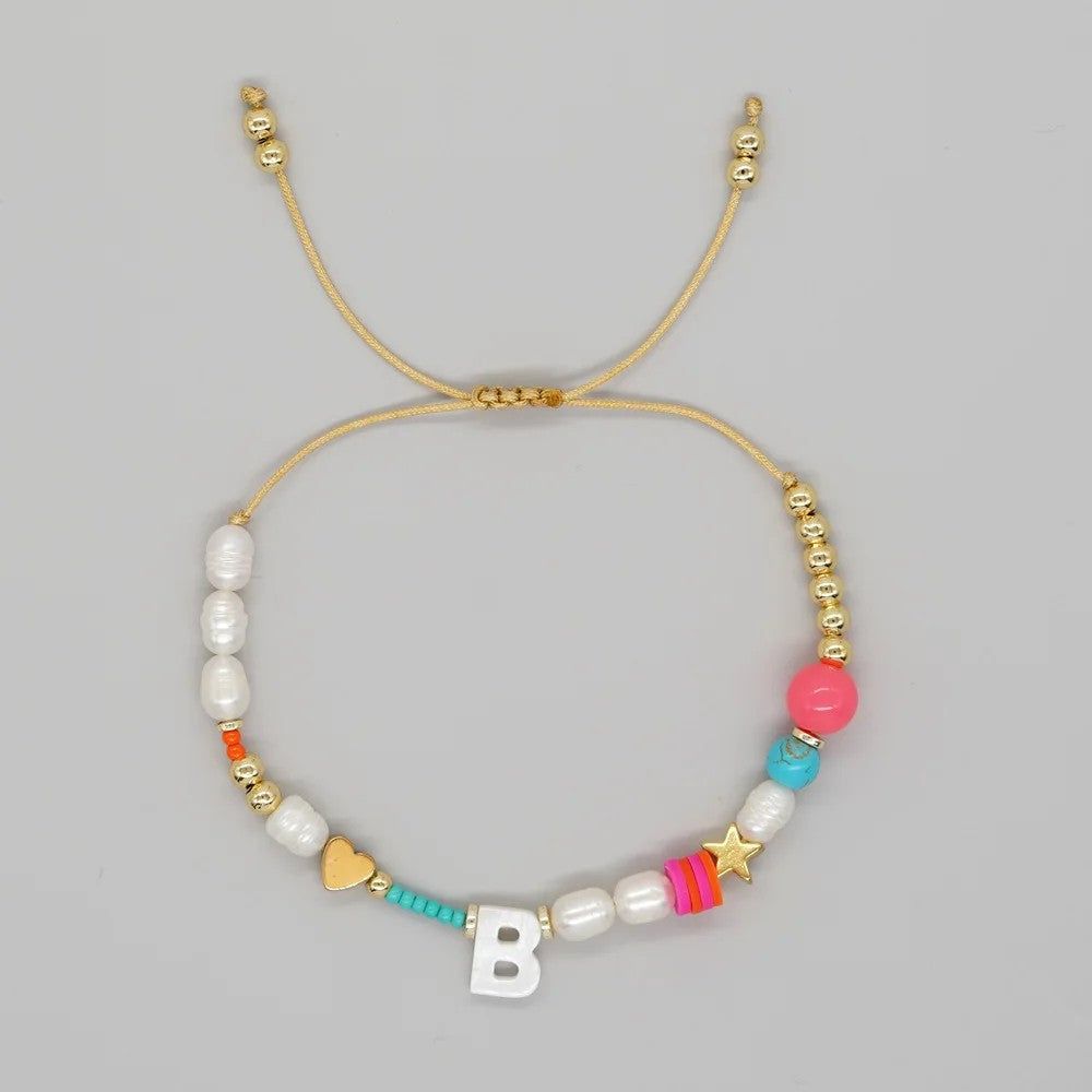 Pearl & Initial Beaded Bracelet