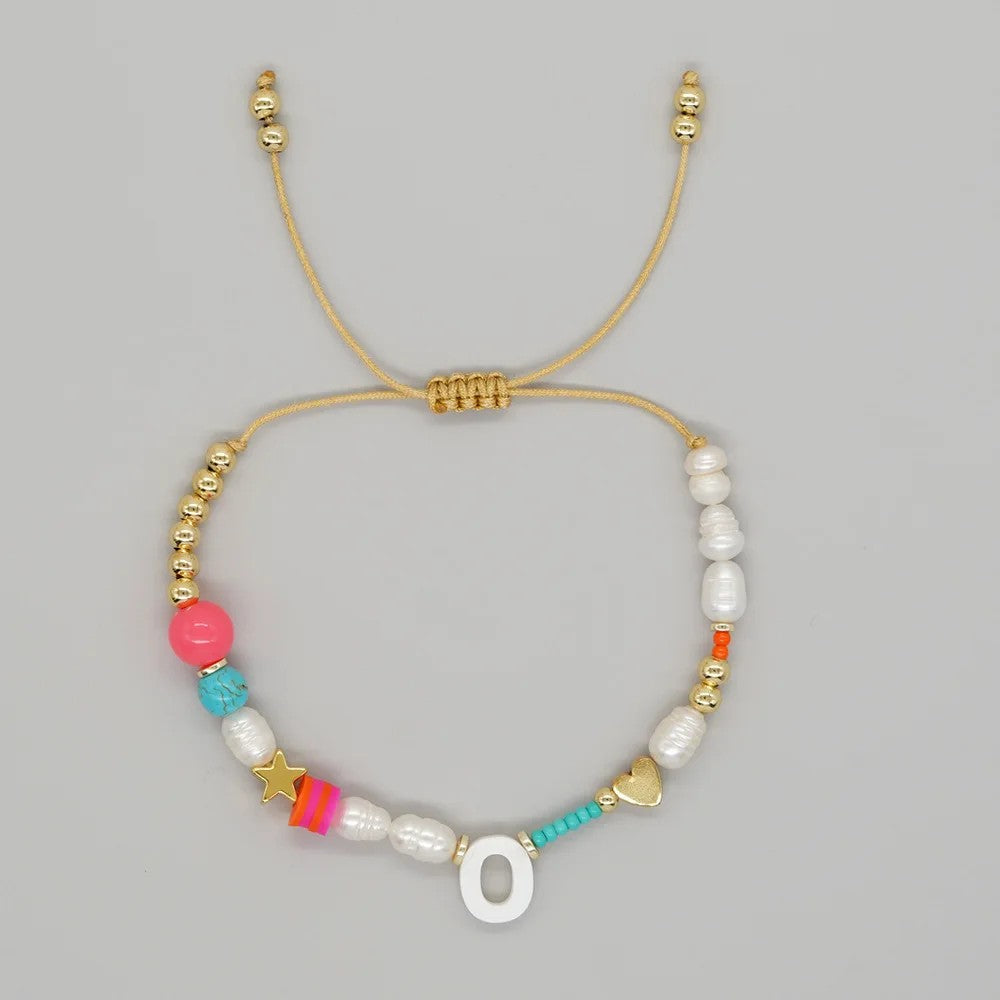 Pearl & Initial Beaded Bracelet