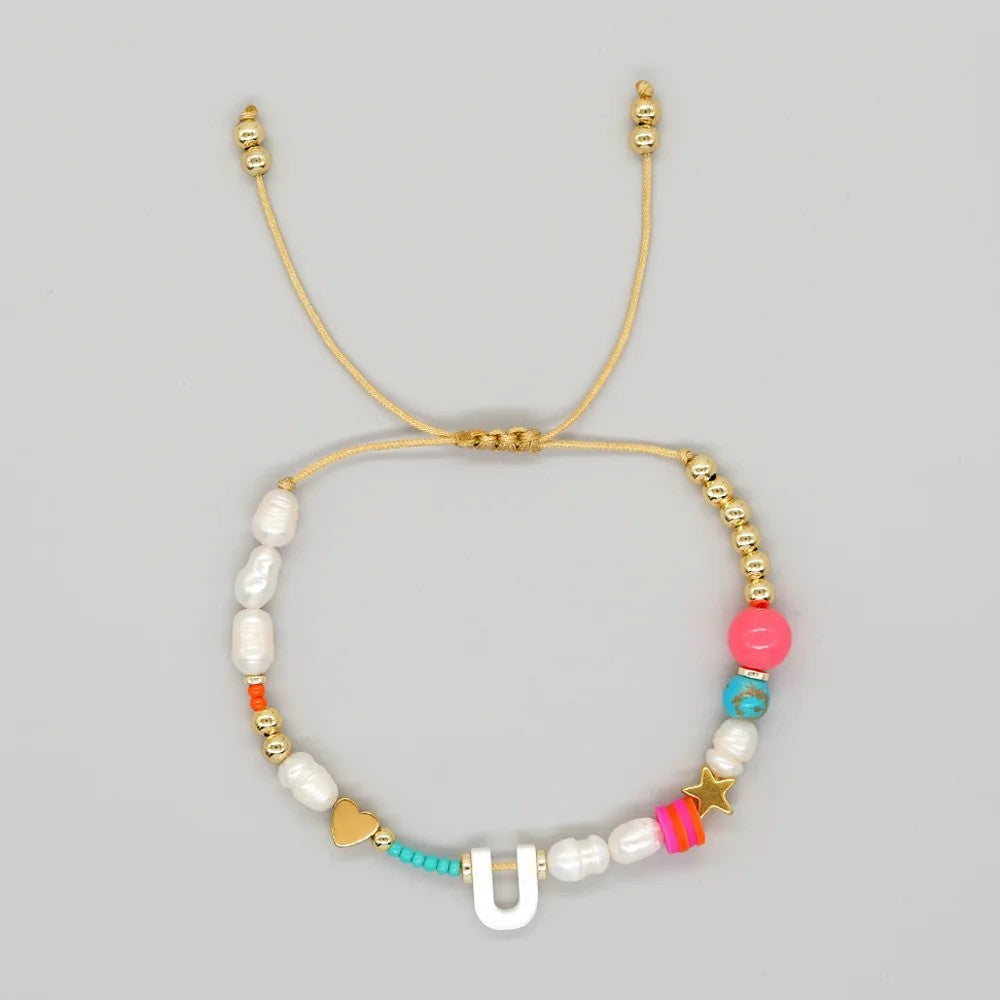 Pearl & Initial Beaded Bracelet