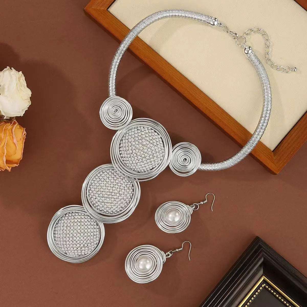 Gold-Tone Spiral Disc Necklace & Earring Set