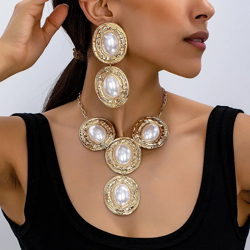 Oval Pearl Statement Jewelry Set