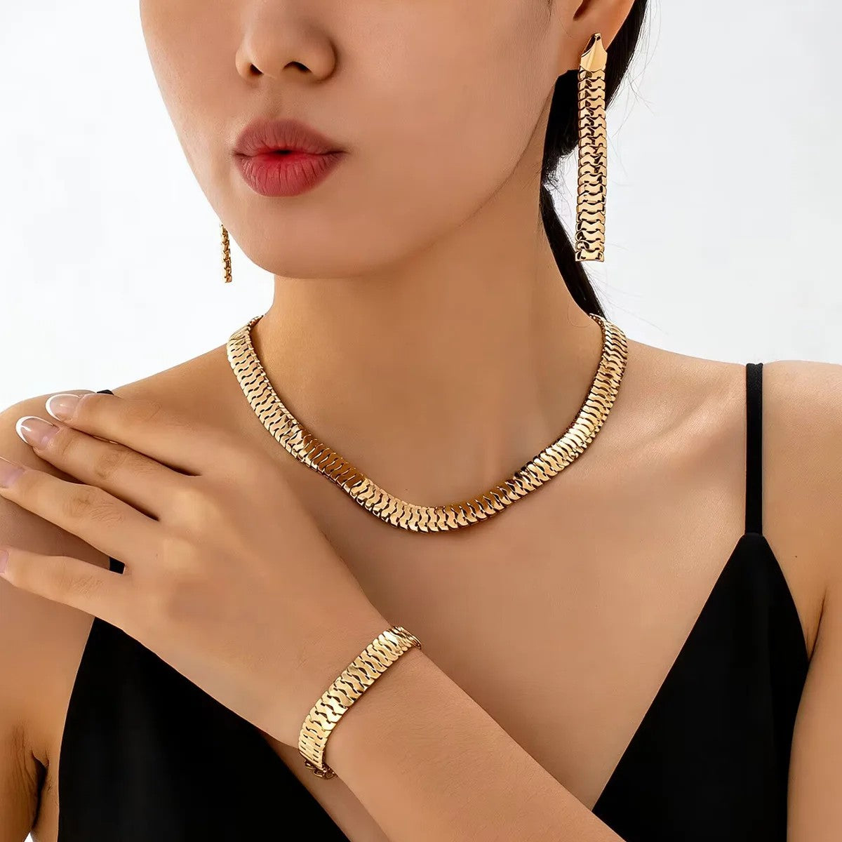 Silver Wave Link Jewelry Set