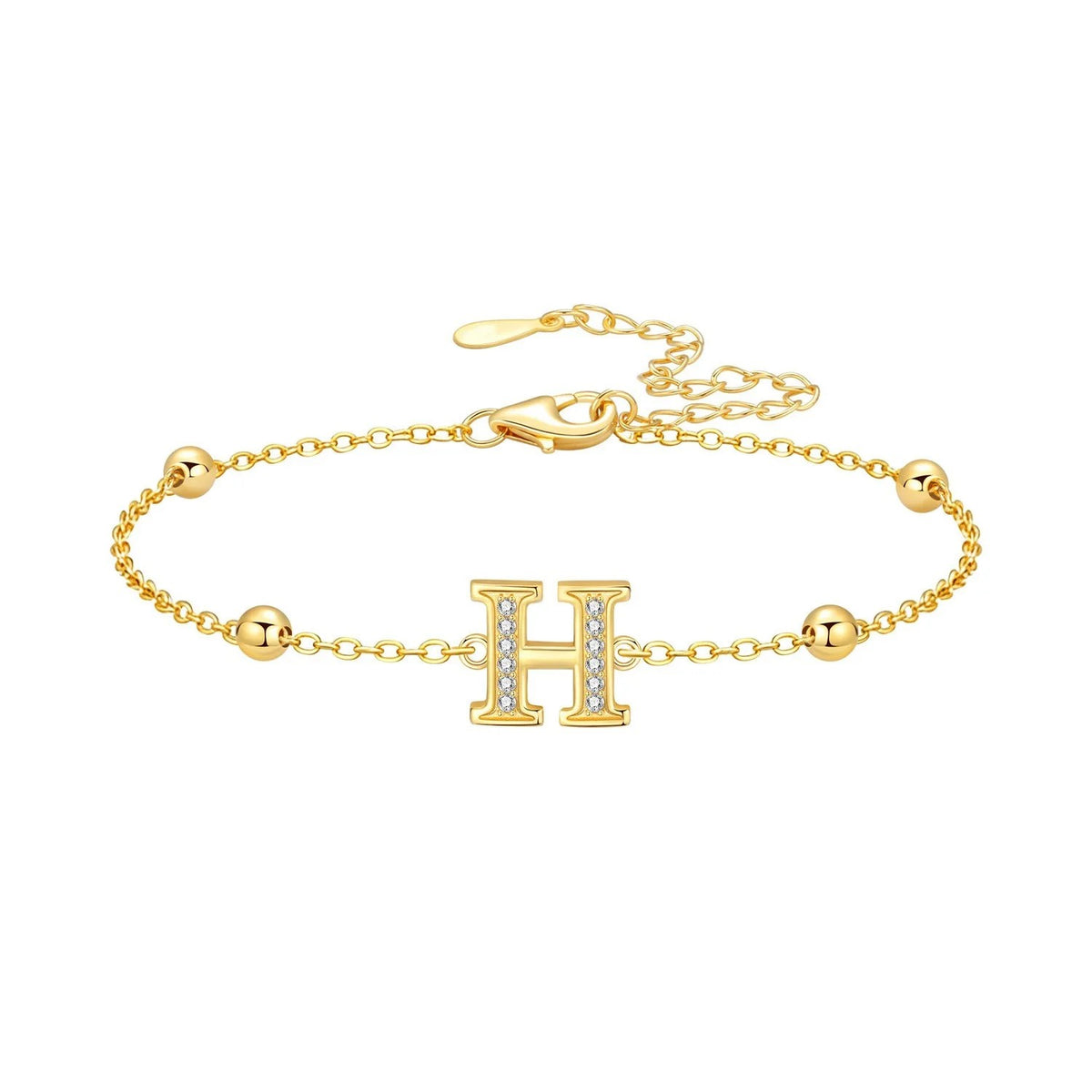Crystal Initial Bead Chain Bracelet