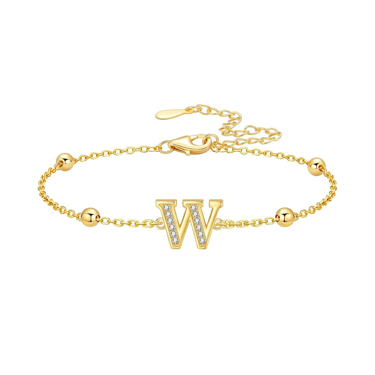 Crystal Initial Bead Chain Bracelet
