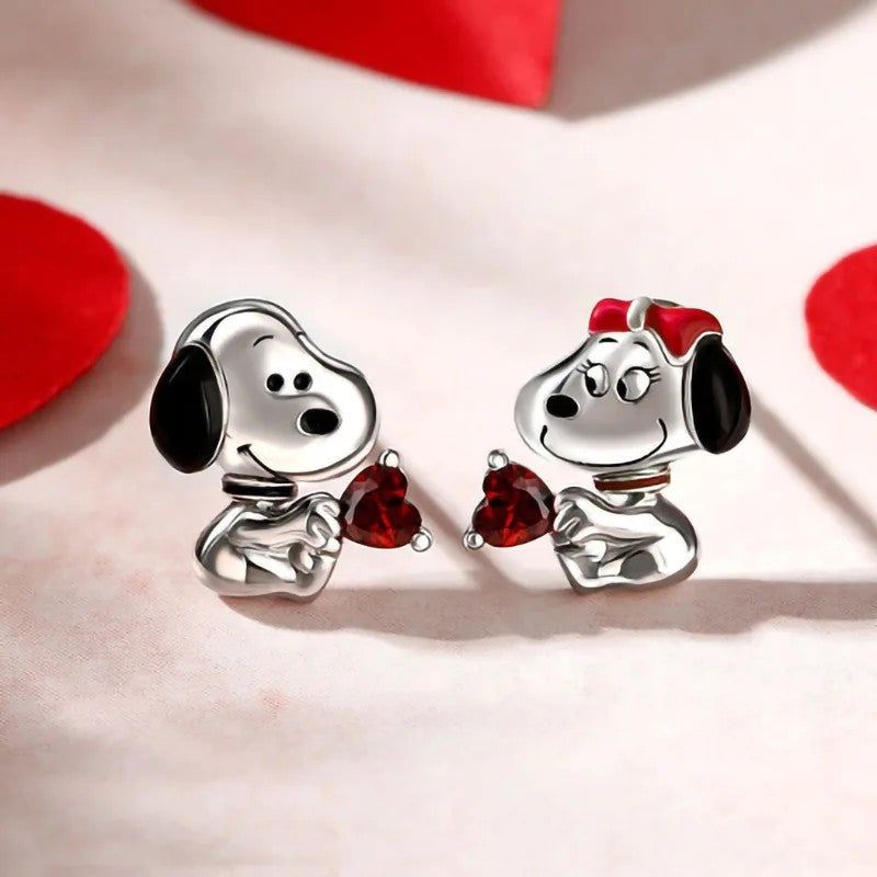 Puppy & Red Heart Stud Earrings