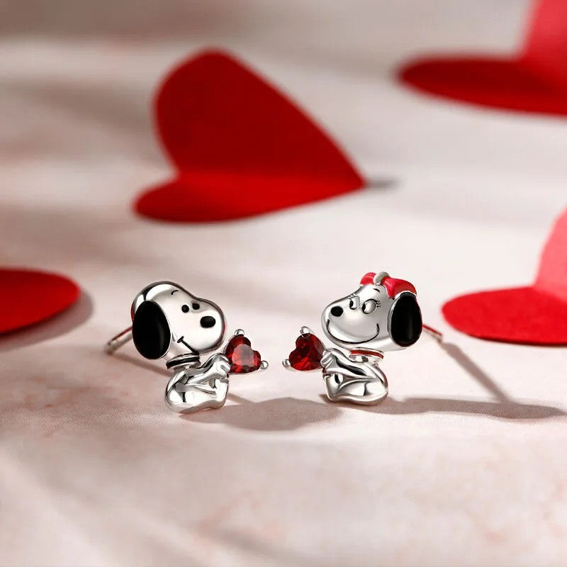 Puppy & Red Heart Stud Earrings