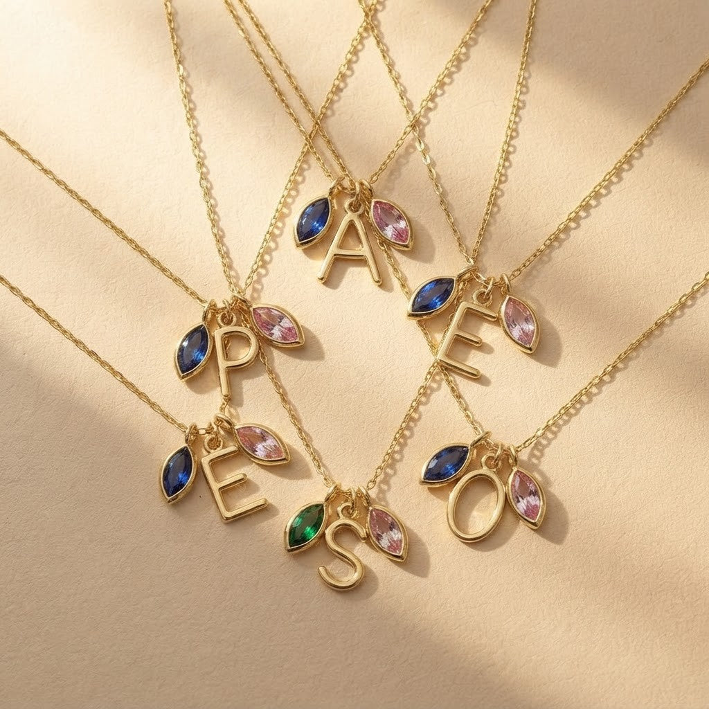 Marquise Stone Initial Necklace
