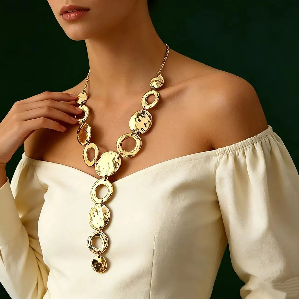 Geometric Circle Lariat Necklace
