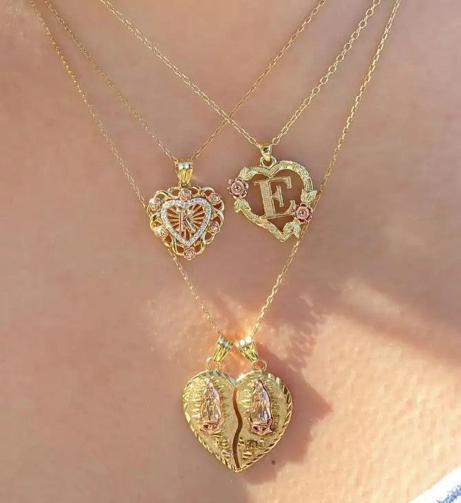 Crystal Initial Filigree Heart Necklace