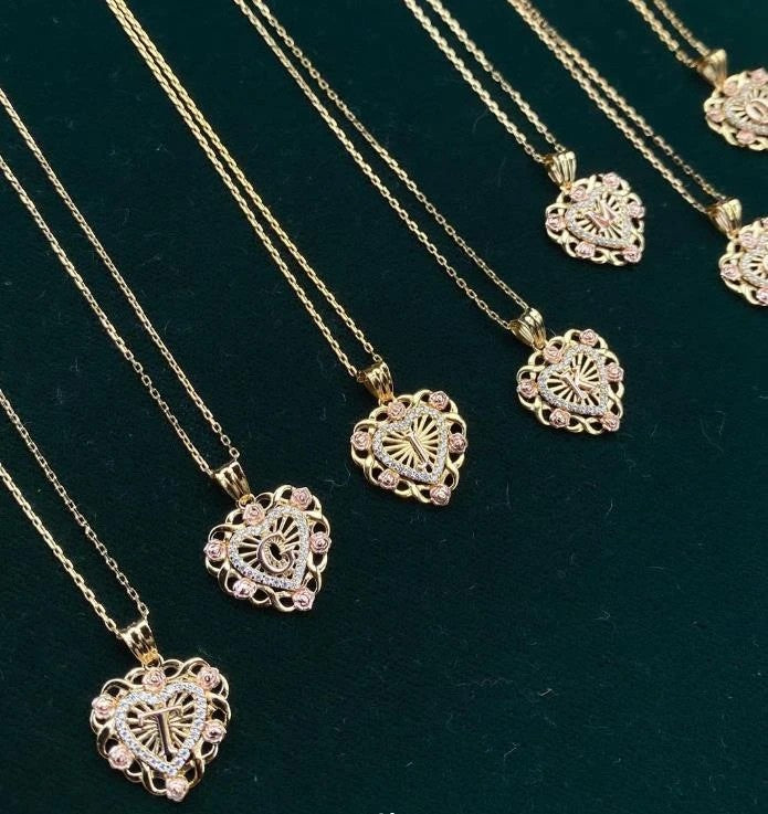 Crystal Initial Filigree Heart Necklace