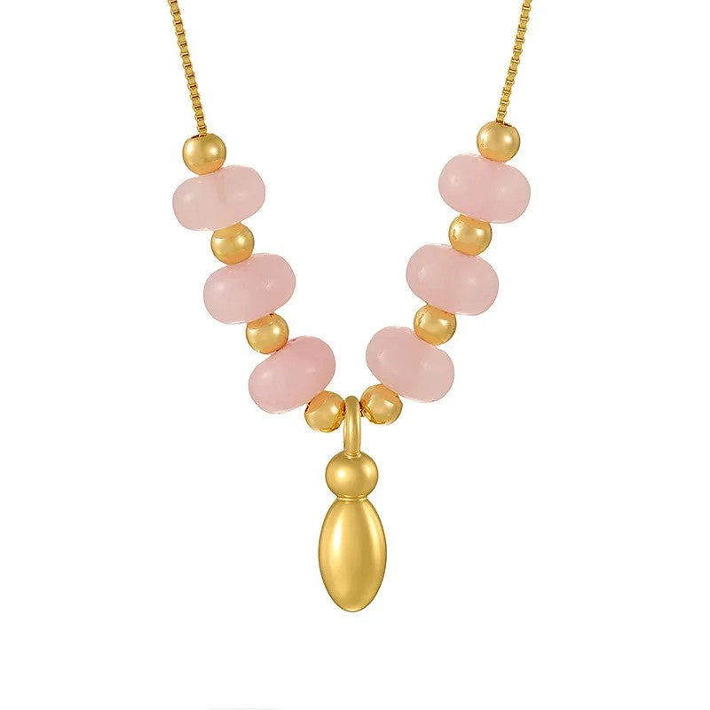 Pink Bead Initial Layered Necklace