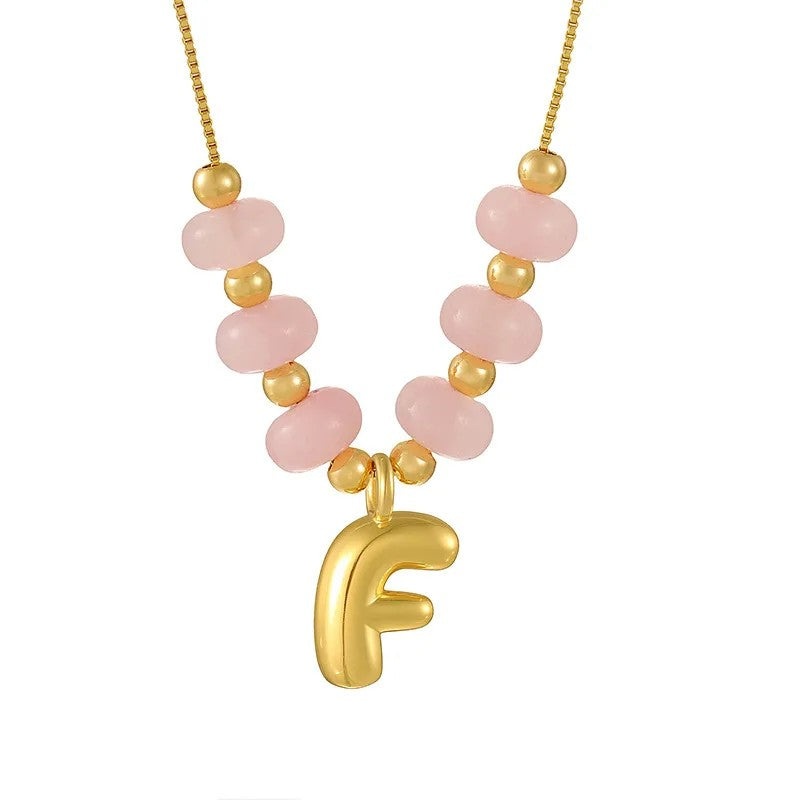Pink Bead Initial Layered Necklace