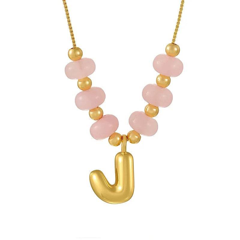 Pink Bead Initial Layered Necklace
