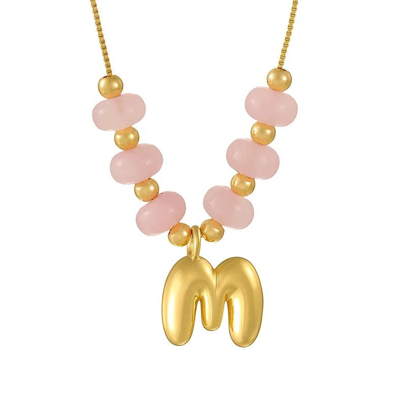 Pink Bead Initial Layered Necklace