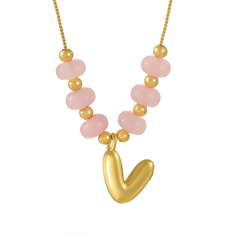 Pink Bead Initial Layered Necklace
