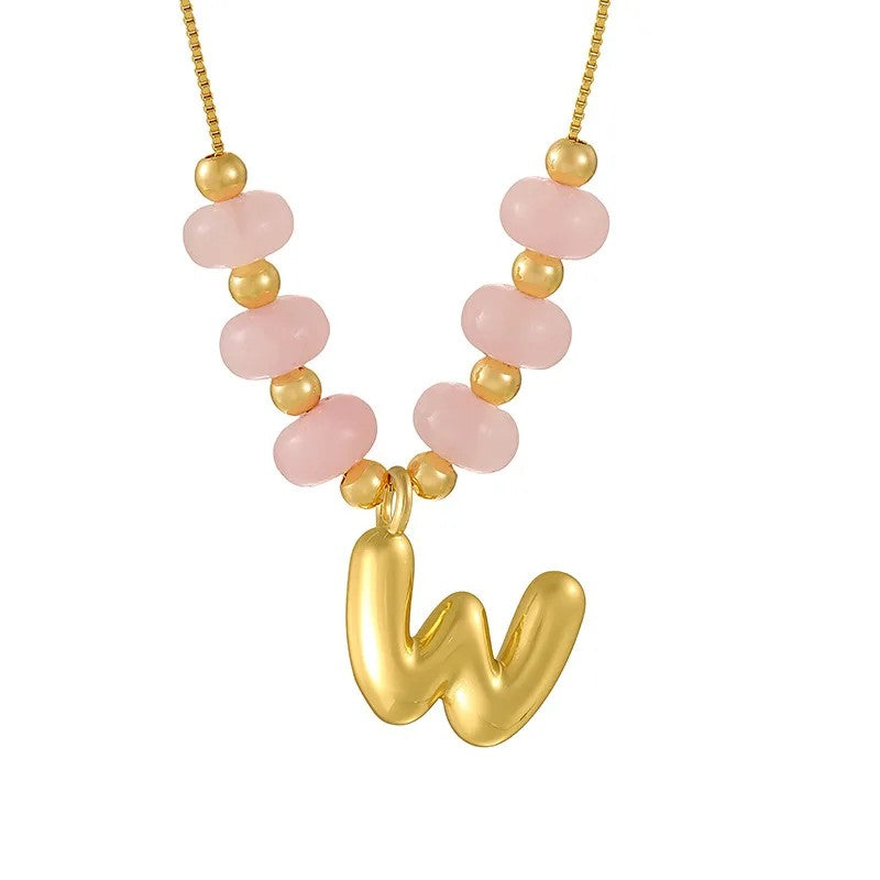 Pink Bead Initial Layered Necklace
