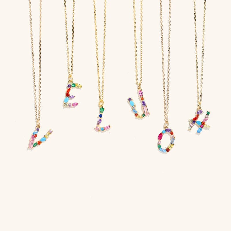 Multicolor Crystal Letter Necklace