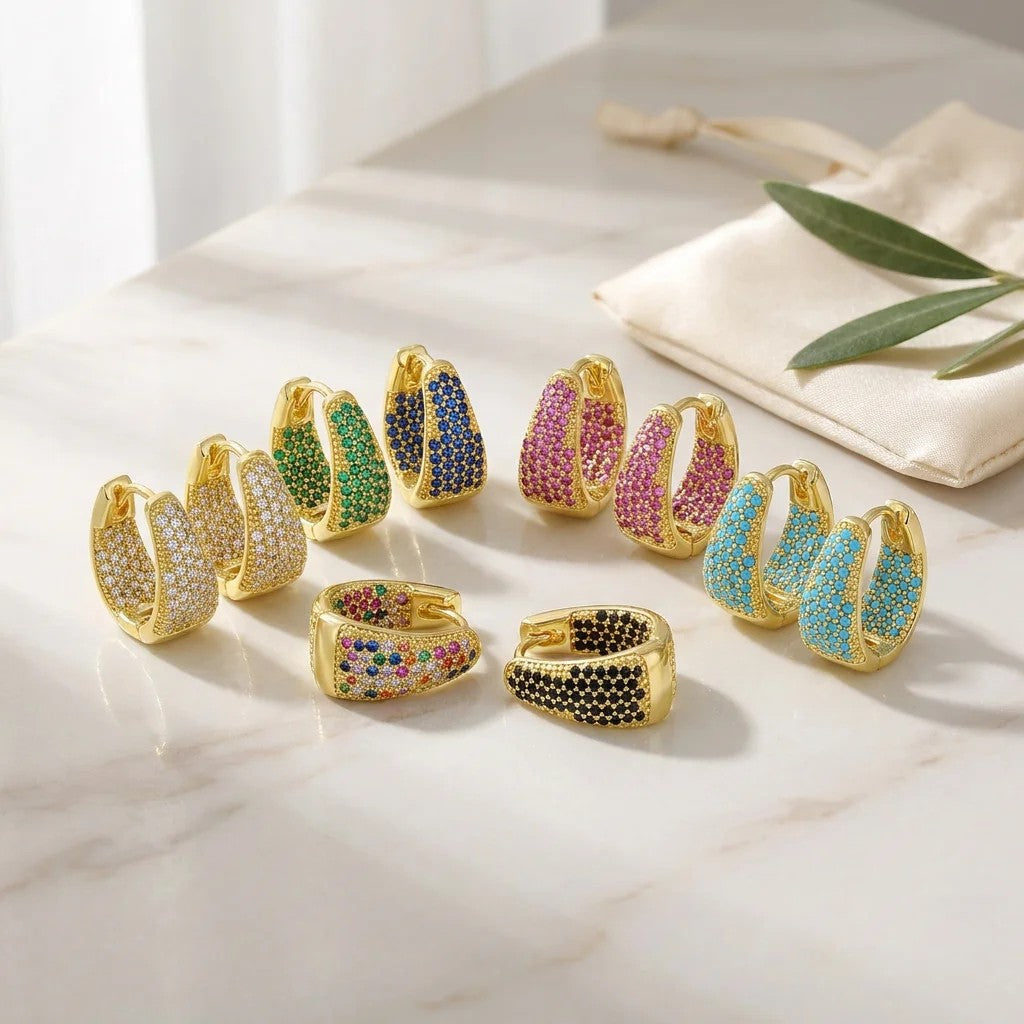 Triangle Pave Huggie Earrings