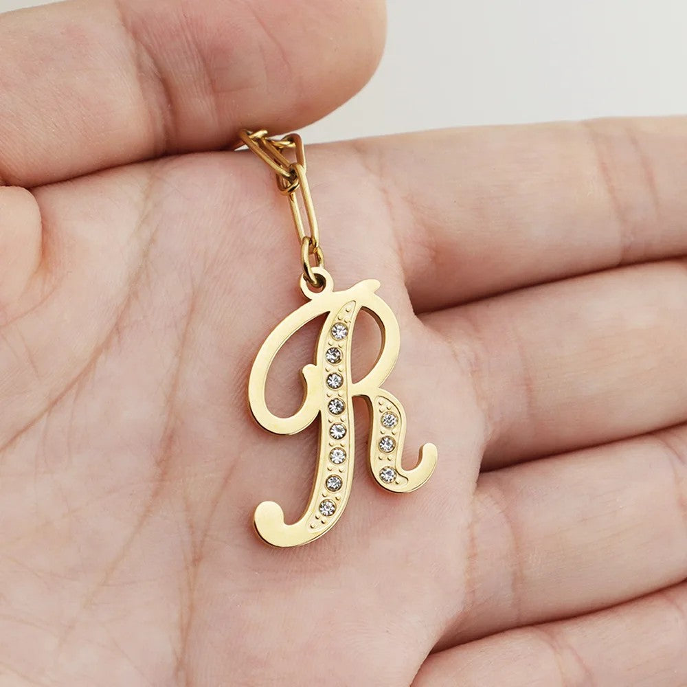 Crystal Script Initial Link Necklace