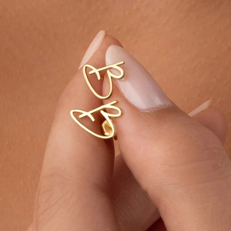 Cursive Heart Outline Stud Earrings