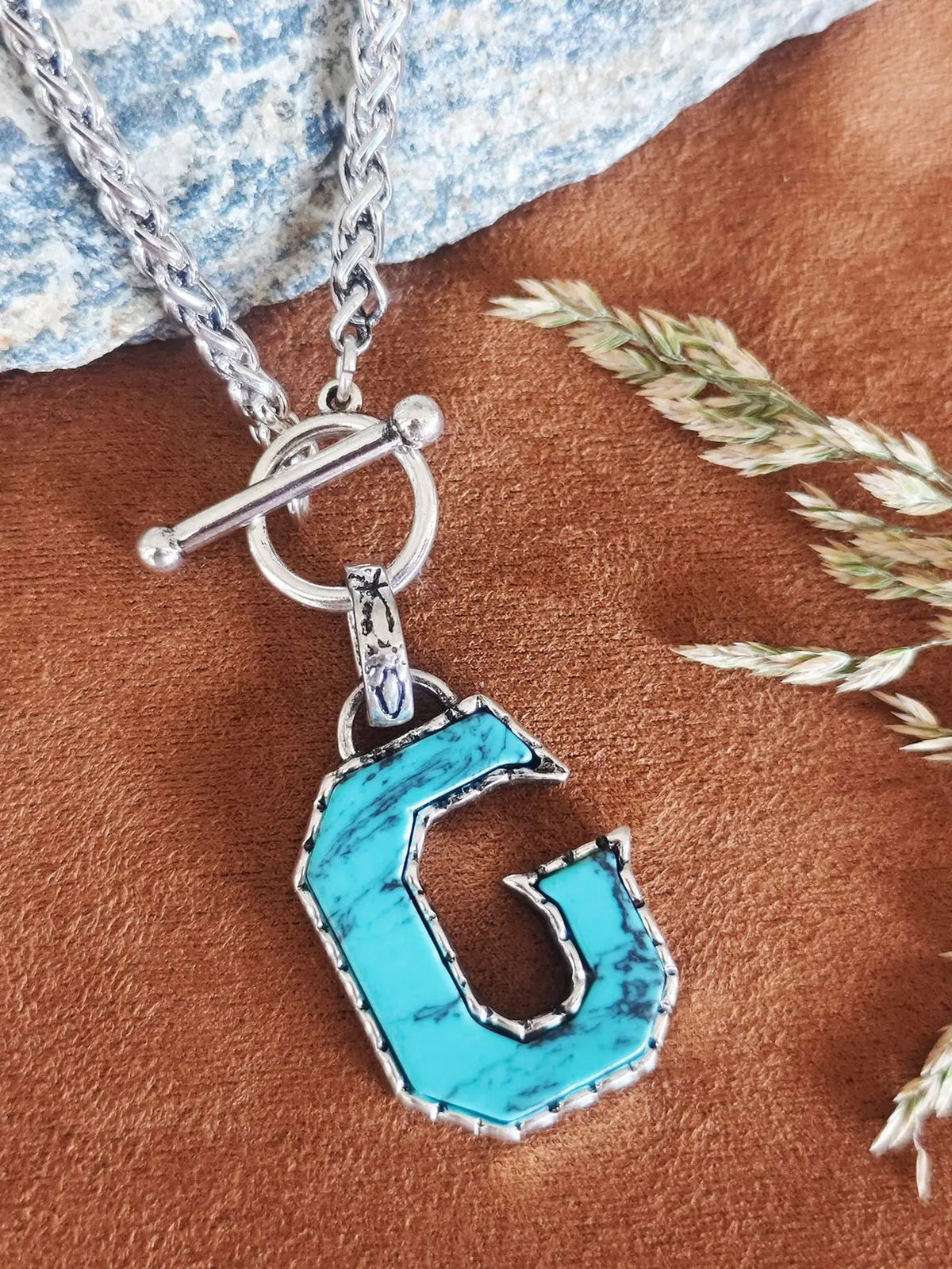 Turquoise Letter Toggle Necklace
