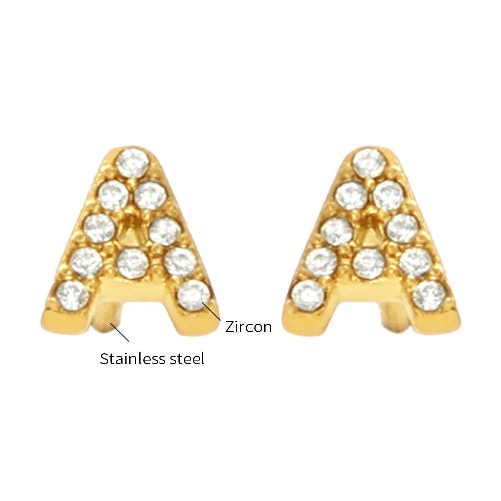 Gold Crystal Initial Letter Stud Earrings