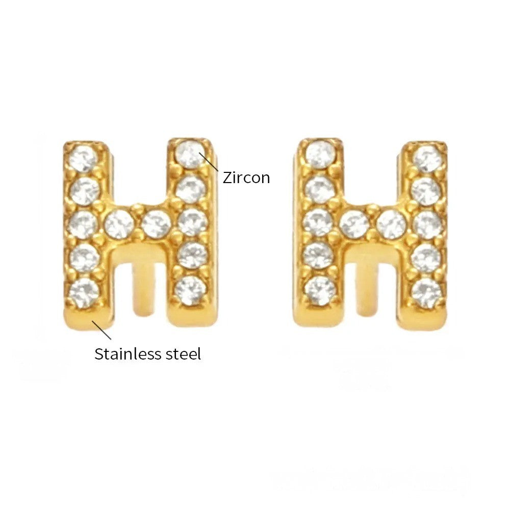 Gold Crystal Initial Letter Stud Earrings