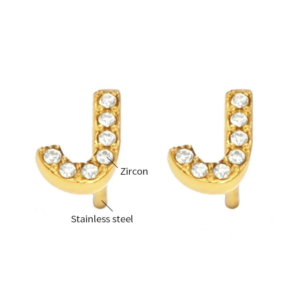 Gold Crystal Initial Letter Stud Earrings