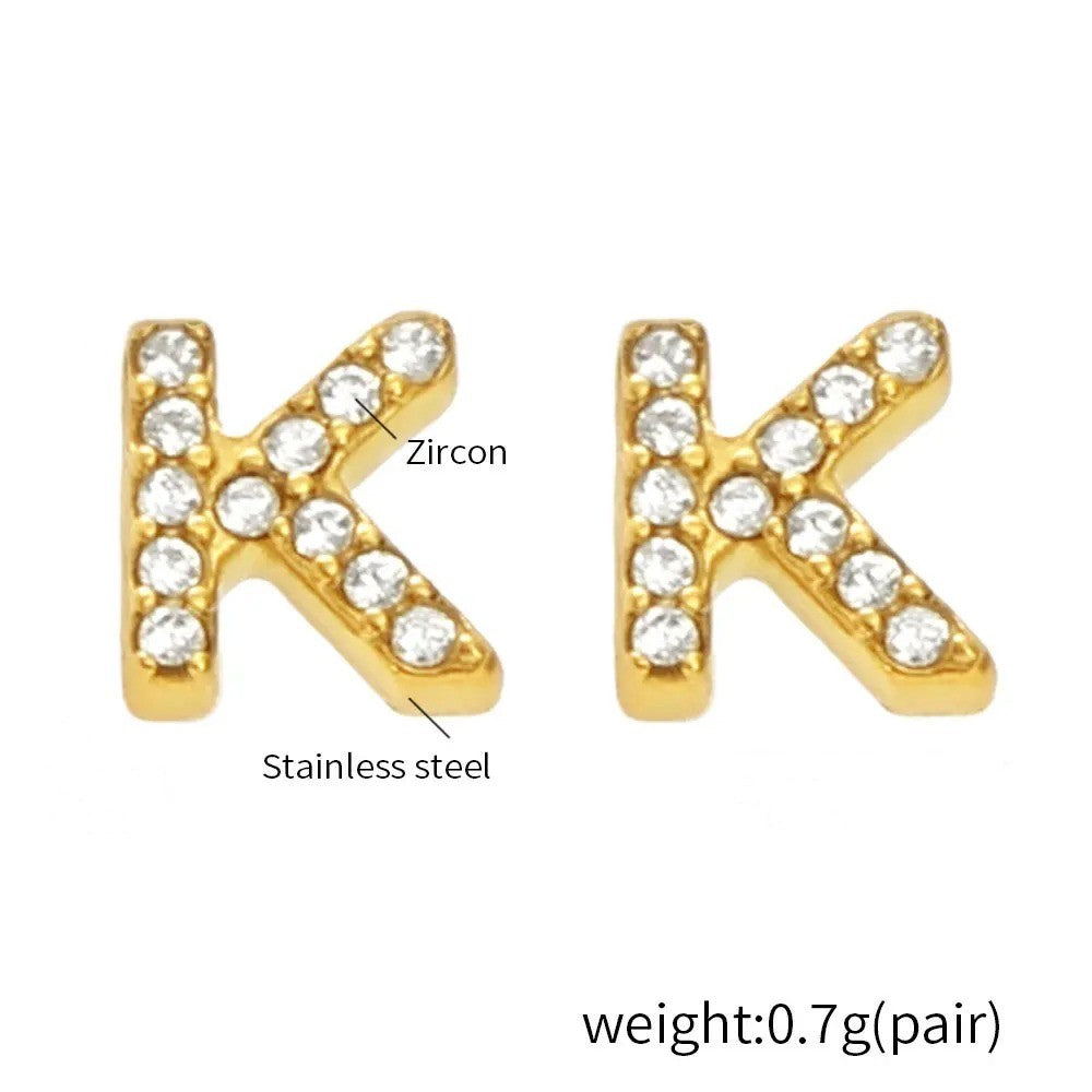Gold Crystal Initial Letter Stud Earrings