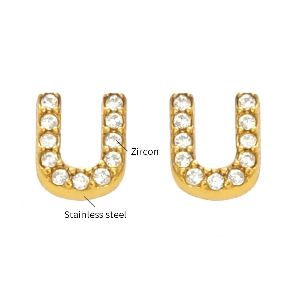 Gold Crystal Initial Letter Stud Earrings