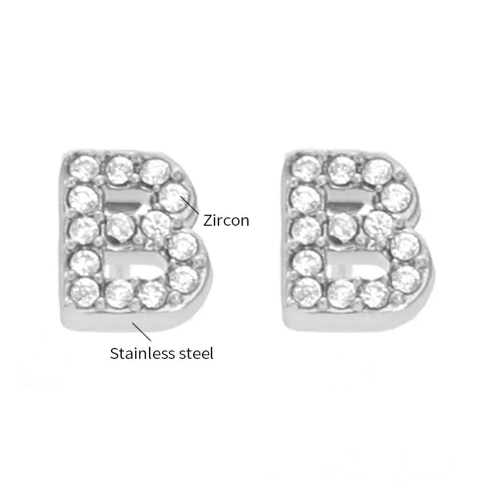 Gold Crystal Initial Letter Stud Earrings