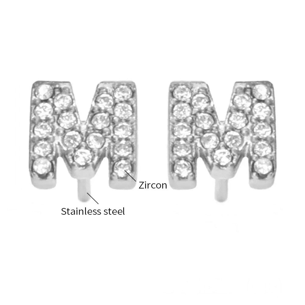 Gold Crystal Initial Letter Stud Earrings