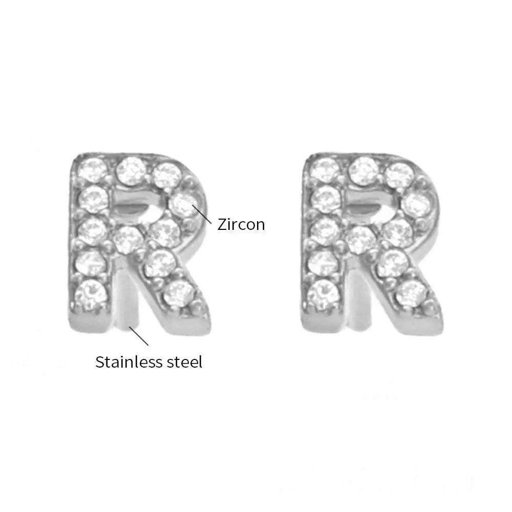 Gold Crystal Initial Letter Stud Earrings