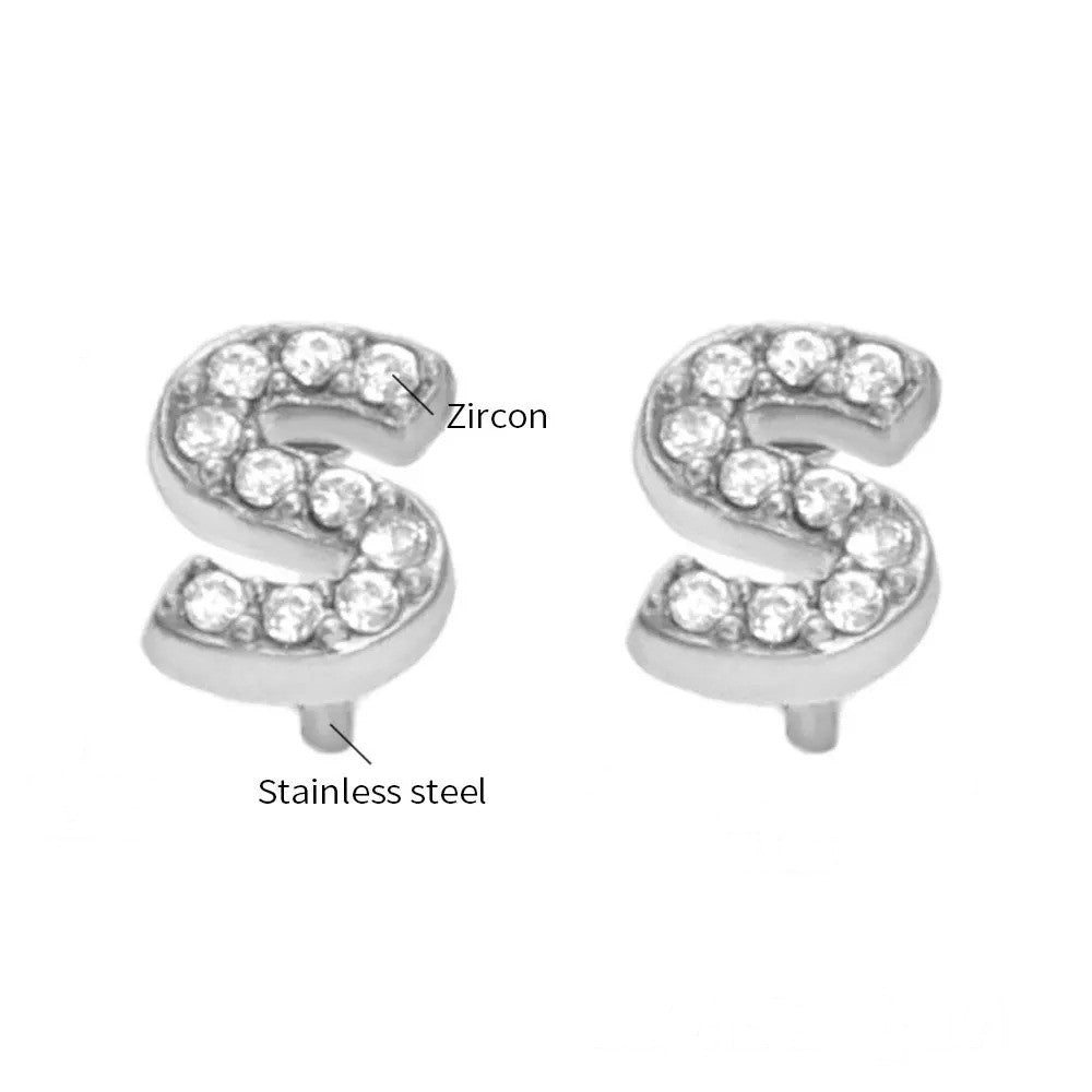 Gold Crystal Initial Letter Stud Earrings