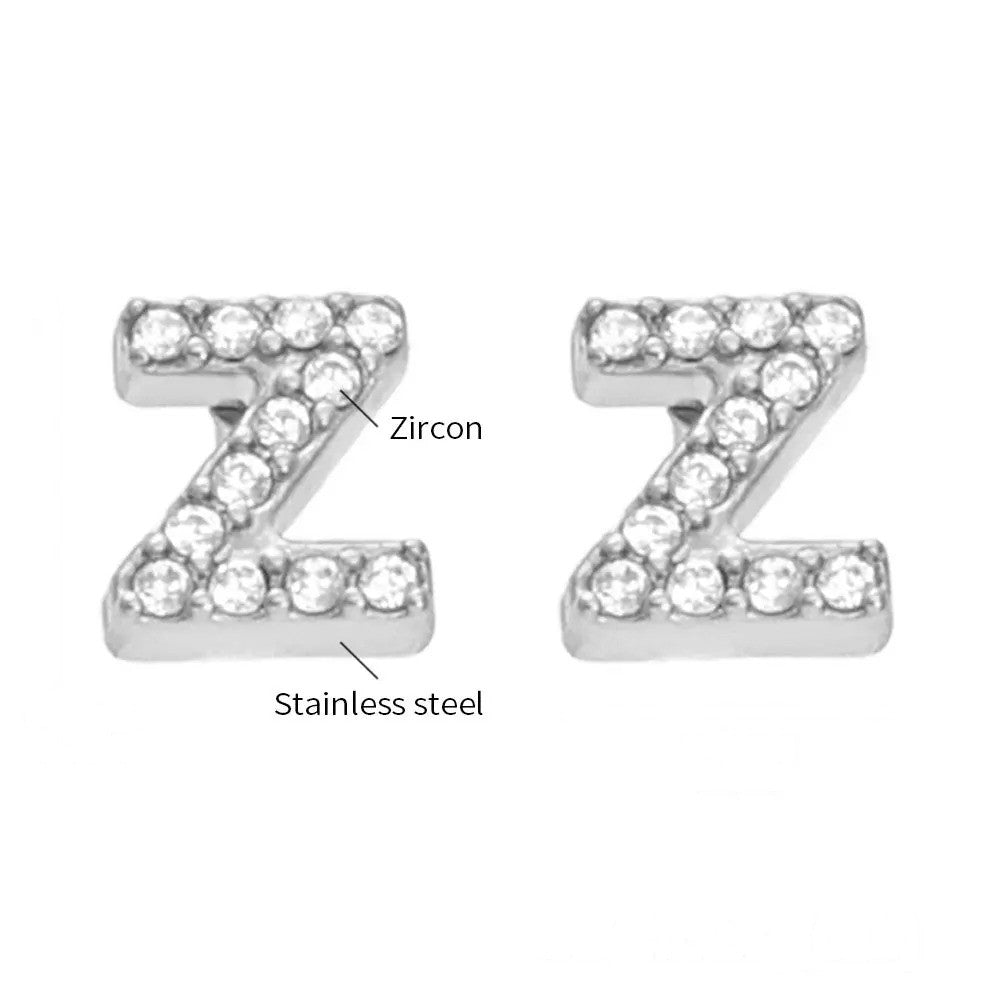 Gold Crystal Initial Letter Stud Earrings